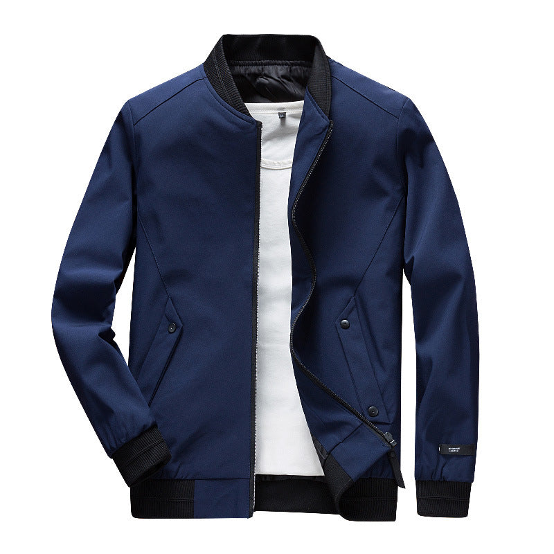 Men's Lightweight Urban Bomber Jacket with Ribbed Cuffs, Stand Collar and Snap Button Pockets Chichicherry