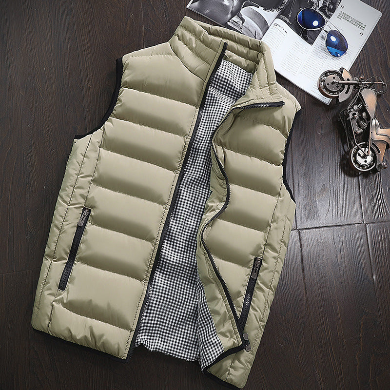 Men's Padded Quilted Vest with Stand-Up Collar and Checked Inner Lining Chichicherry
