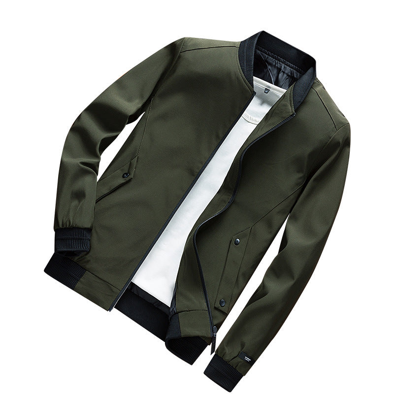 Men's Lightweight Urban Bomber Jacket with Ribbed Cuffs, Stand Collar and Snap Button Pockets Chichicherry
