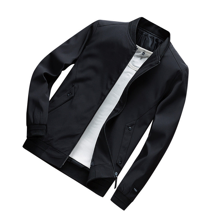 Men's Lightweight Urban Bomber Jacket with Ribbed Cuffs, Stand Collar and Snap Button Pockets Chichicherry