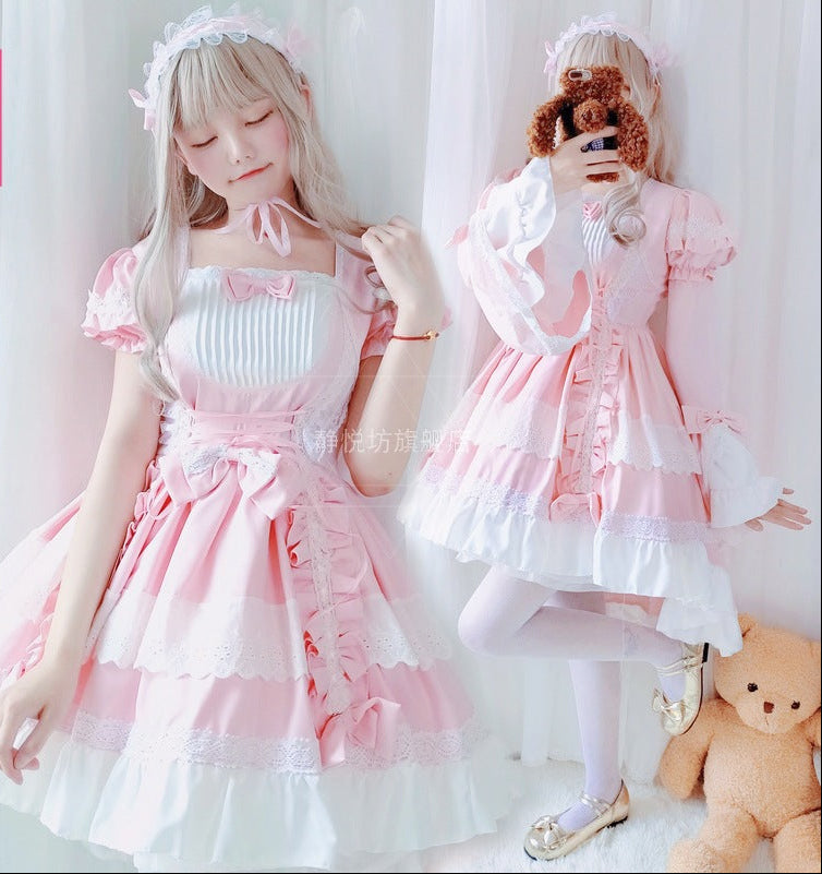 Women playful Lolita dress with elaborate lace and ruffle details Chichicherry