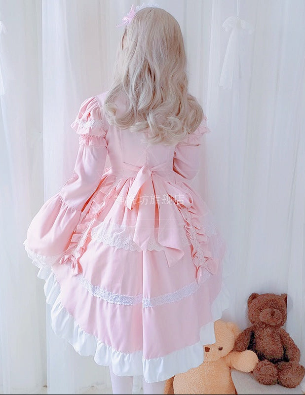 Women playful Lolita dress with elaborate lace and ruffle details Chichicherry