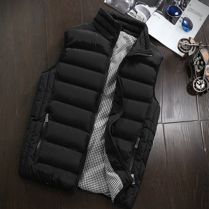 Men's Padded Quilted Vest with Stand-Up Collar and Checked Inner Lining Chichicherry