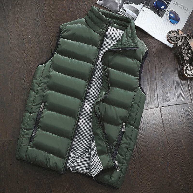 Men's Padded Quilted Vest with Stand-Up Collar and Checked Inner Lining Chichicherry