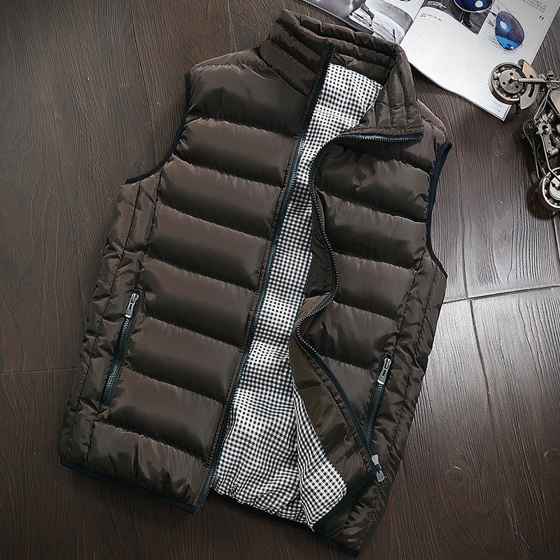 Men's Padded Quilted Vest with Stand-Up Collar and Checked Inner Lining Chichicherry