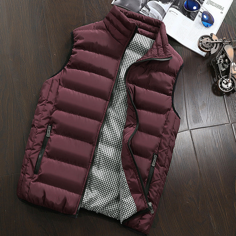 Men's Padded Quilted Vest with Stand-Up Collar and Checked Inner Lining Chichicherry