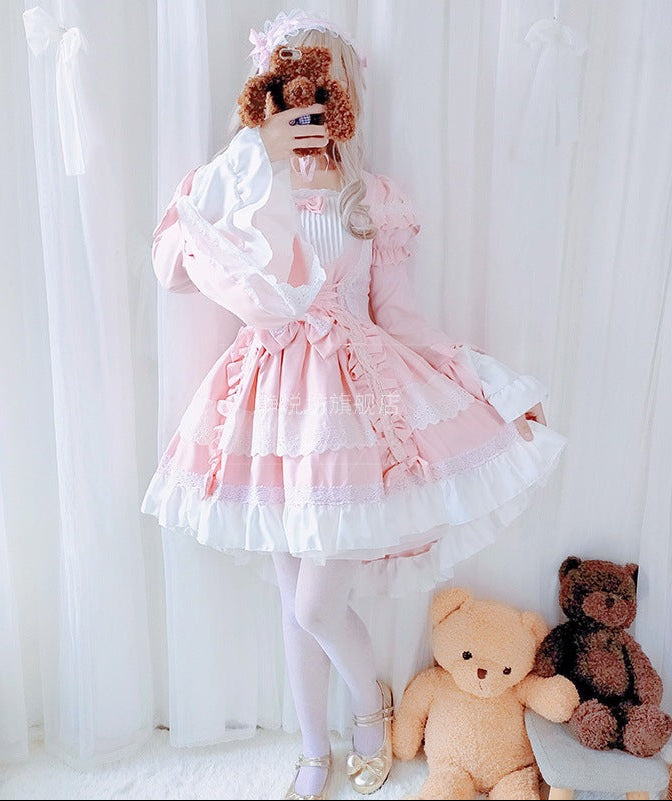 Women playful Lolita dress with elaborate lace and ruffle details Chichicherry