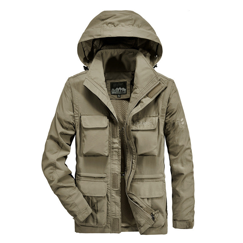 Men's lightweight field parka with hood, multifunction pockets, and breathable mesh lining Chichicherry