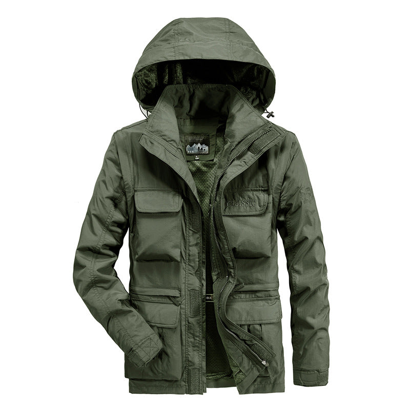 Men's lightweight field parka with hood, multifunction pockets, and breathable mesh lining Chichicherry