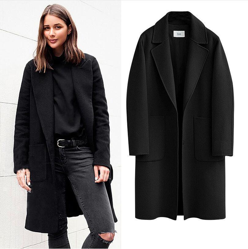 Women's Oversized Wool Blend Coat with Lapel Collar and Patch Pockets Chichicherry
