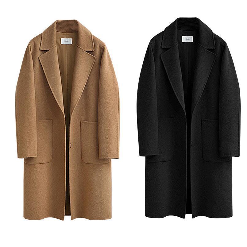 Women's Oversized Wool Blend Coat with Lapel Collar and Patch Pockets Chichicherry