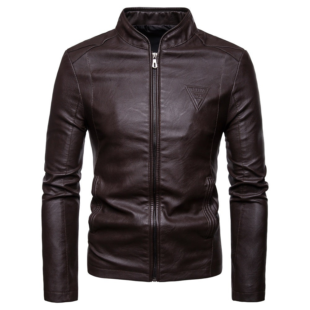 Men's slim artificial leather blouson in racer look with stand-up collar and concealed zipper Chichicherry