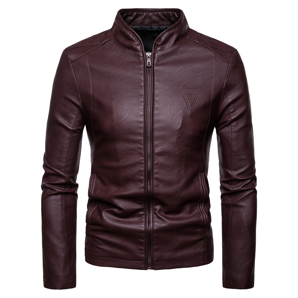 Men's slim artificial leather blouson in racer look with stand-up collar and concealed zipper Chichicherry