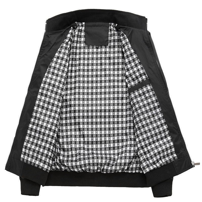 Men's short jacket with stand-up collar, checkered lining and ribbed cuffs Chichicherry