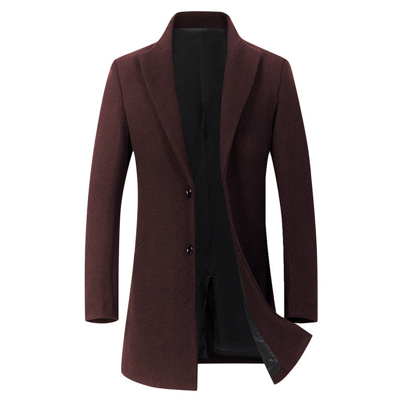 Men's Longline Wool Blend Overcoat with Slim Lapels and Light Thermal Lining Chichicherry