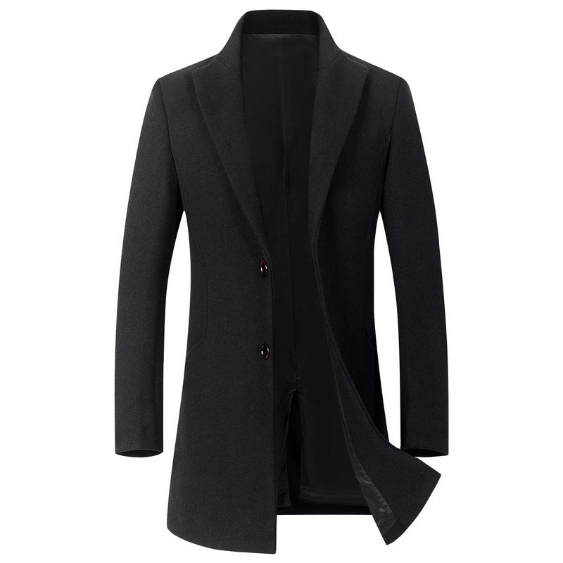 Men's Longline Wool Blend Overcoat with Slim Lapels and Light Thermal Lining Chichicherry