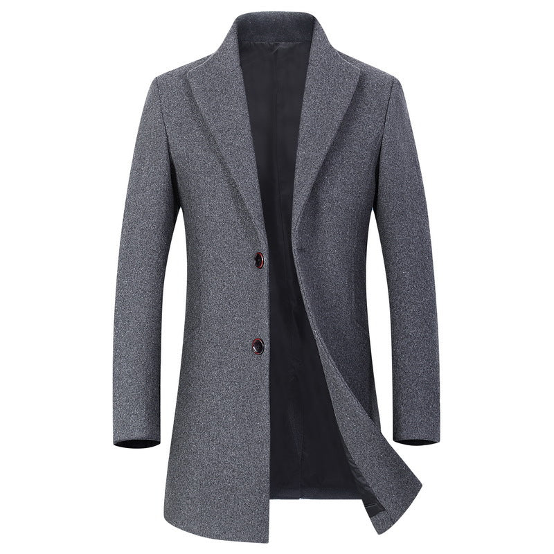 Men's Longline Wool Blend Overcoat with Slim Lapels and Light Thermal Lining Chichicherry