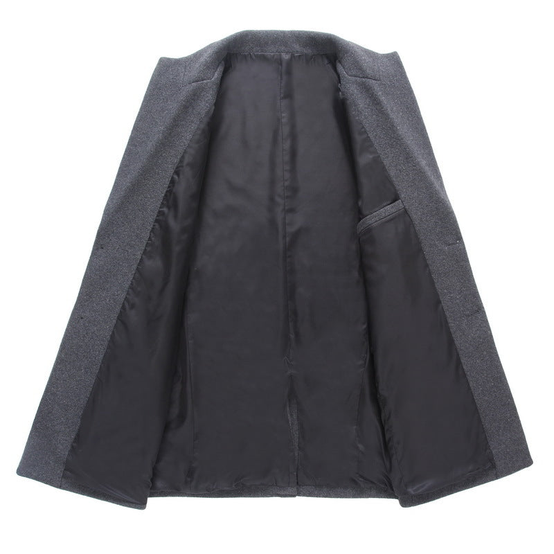 Men's Longline Wool Blend Overcoat with Slim Lapels and Light Thermal Lining Chichicherry