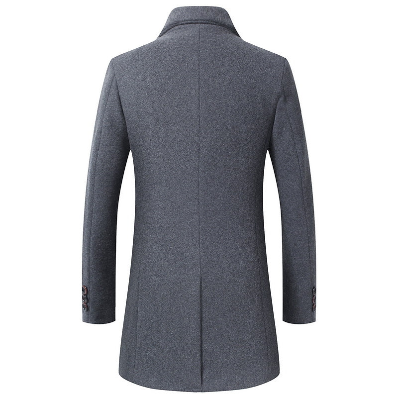 Men's Longline Wool Blend Overcoat with Slim Lapels and Light Thermal Lining Chichicherry