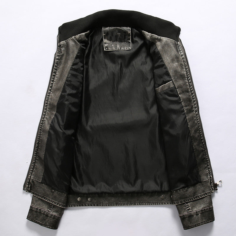 Men's vintage-inspired biker jacket in leather look with utility pockets and stand-up collar Chichicherry
