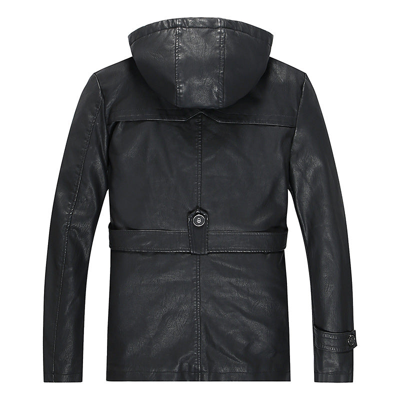 Men's leather jacket with hood and teddy lining, multifunctional utility biker jacket Chichicherry
