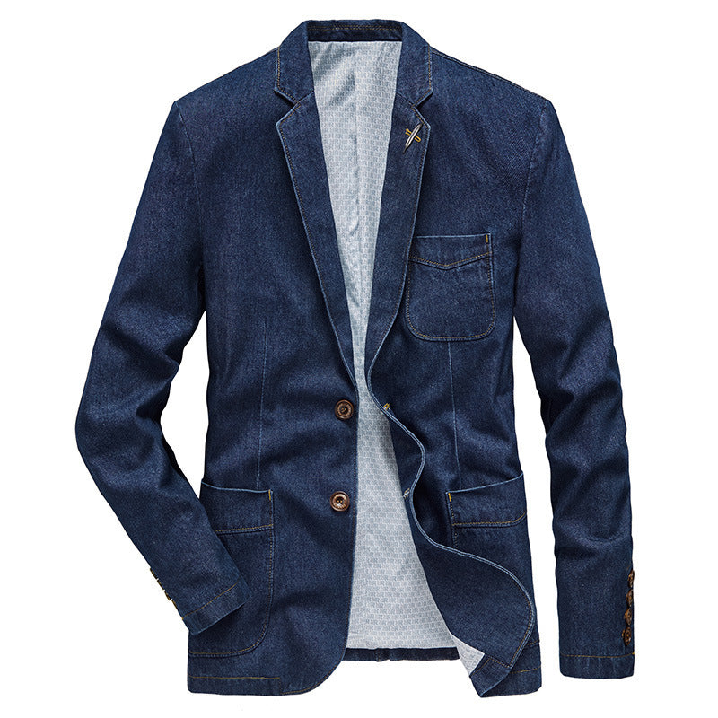 Men's jeans blazer in casual worker style with patch pockets and contrast stitching Chichicherry