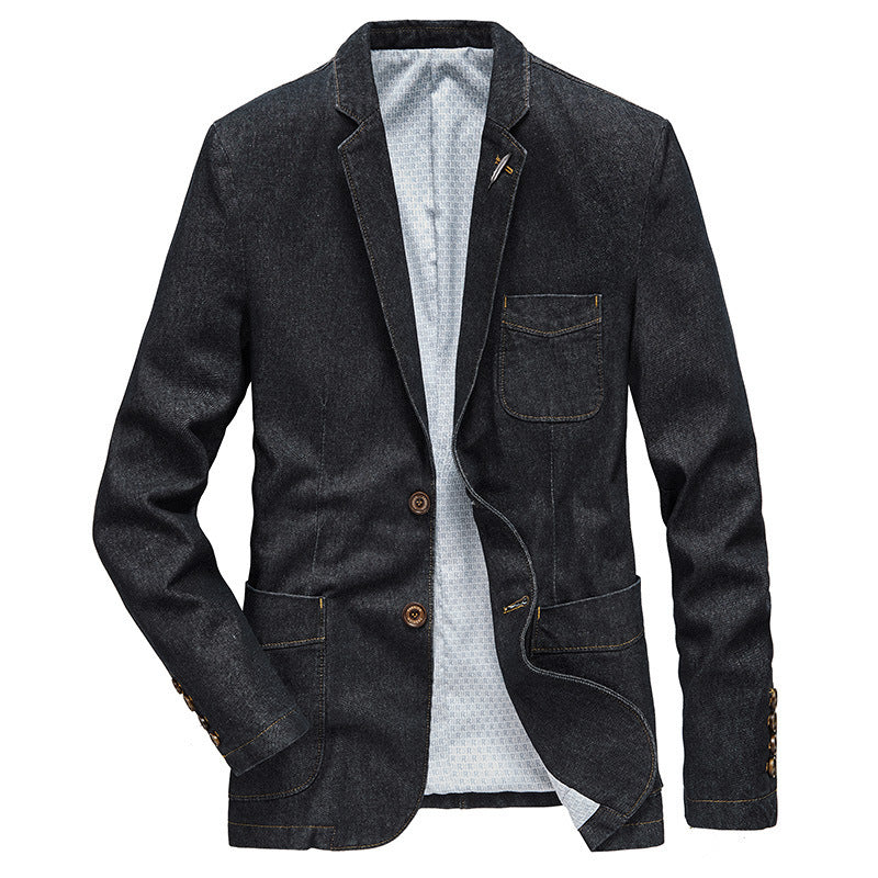 Men's jeans blazer in casual worker style with patch pockets and contrast stitching Chichicherry