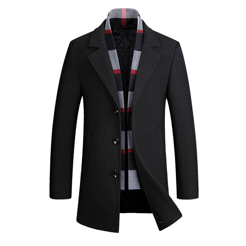 Men's single-breasted short coat made of wool blend with quilted inner lining and classic lapel Chichicherry