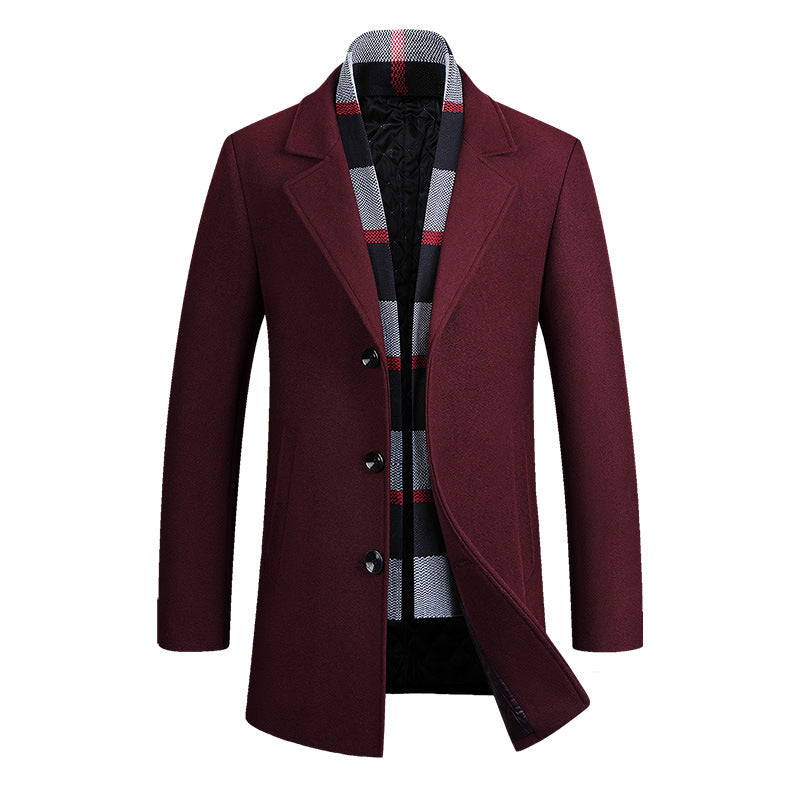 Men's single-breasted short coat made of wool blend with quilted inner lining and classic lapel Chichicherry