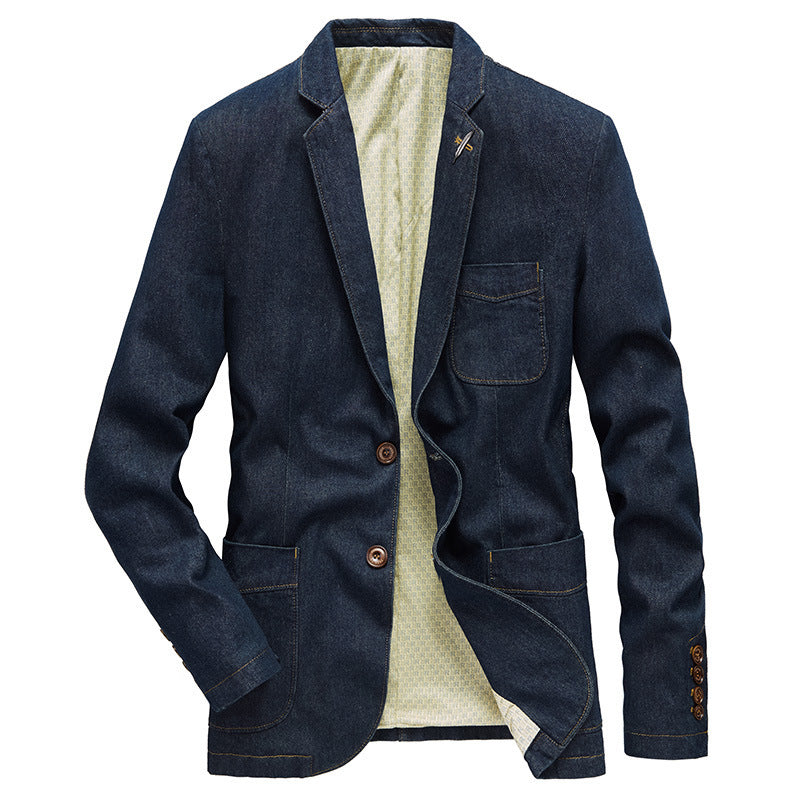Men's jeans blazer in casual worker style with patch pockets and contrast stitching Chichicherry
