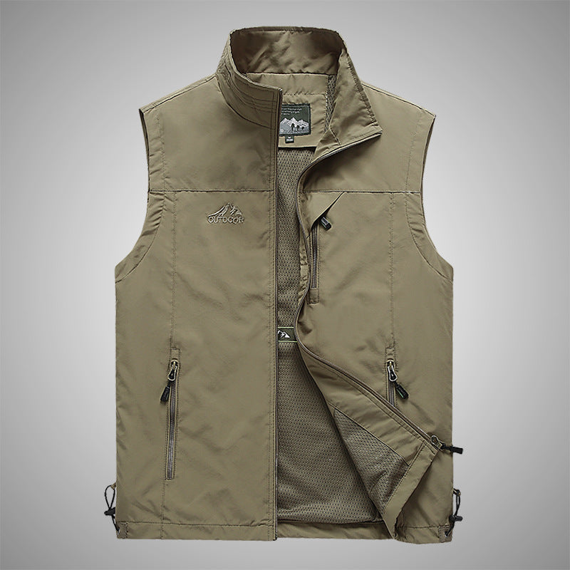 Men's Softshell Outdoor Vest with breathable mesh lining, zippered pockets, and stand-up collar Chichicherry