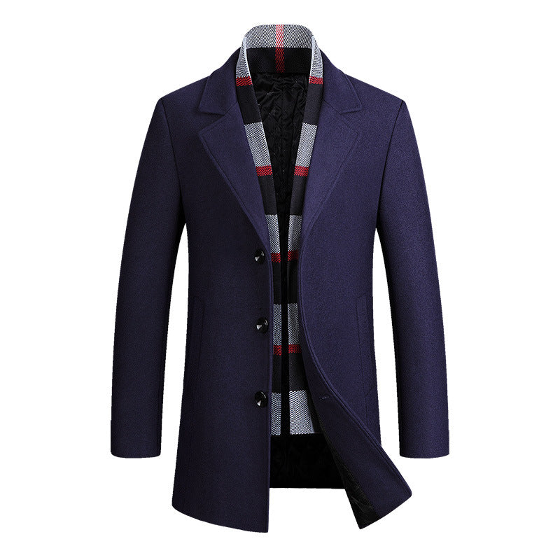 Men's single-breasted short coat made of wool blend with quilted inner lining and classic lapel Chichicherry