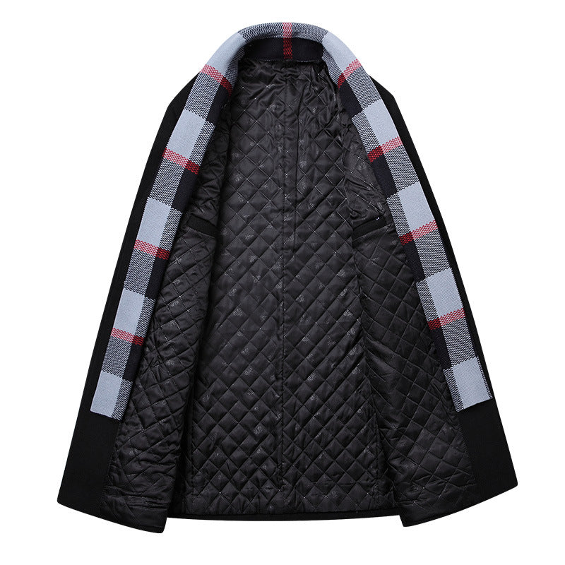 Men's single-breasted short coat made of wool blend with quilted inner lining and classic lapel Chichicherry