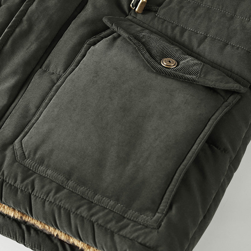 Men's padded hooded parka with faux fur lining and multifunction pockets Chichicherry
