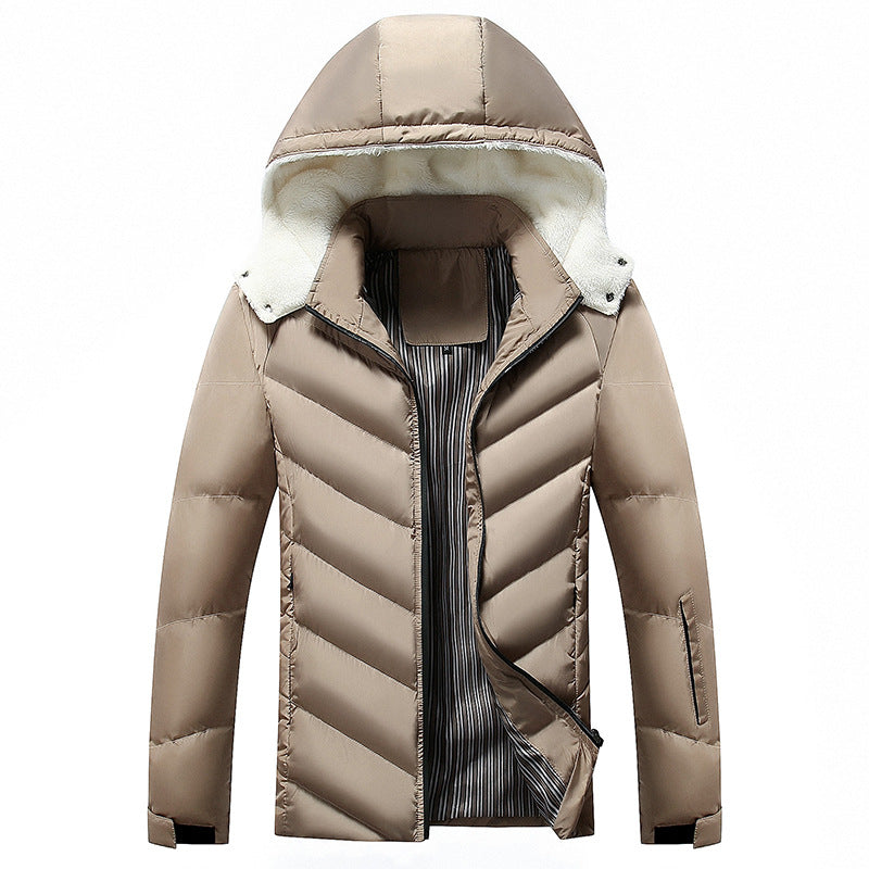 Men's Padded Hooded Jacket with Faux Fur Trim, Quilting and Zipper Pockets Chichicherry