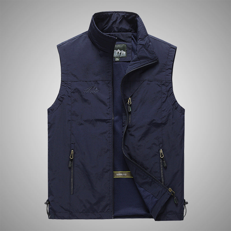 Men's Softshell Outdoor Vest with breathable mesh lining, zippered pockets, and stand-up collar Chichicherry