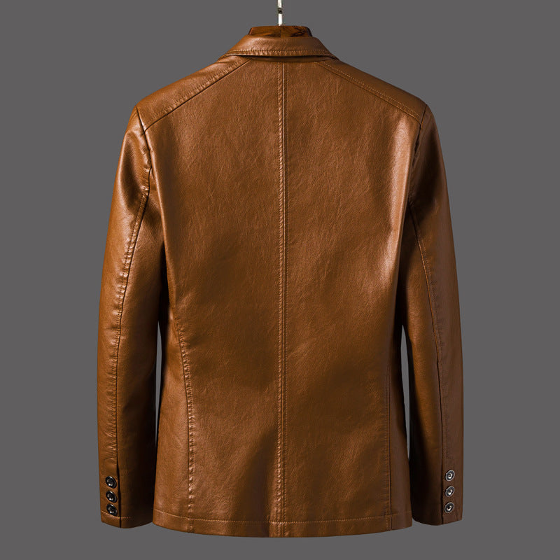 Men's faux leather blazer-style jacket with decorative stitching and patch pockets Chichicherry