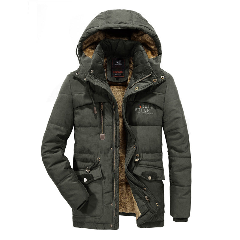 Men's padded hooded parka with faux fur lining and multifunction pockets Chichicherry