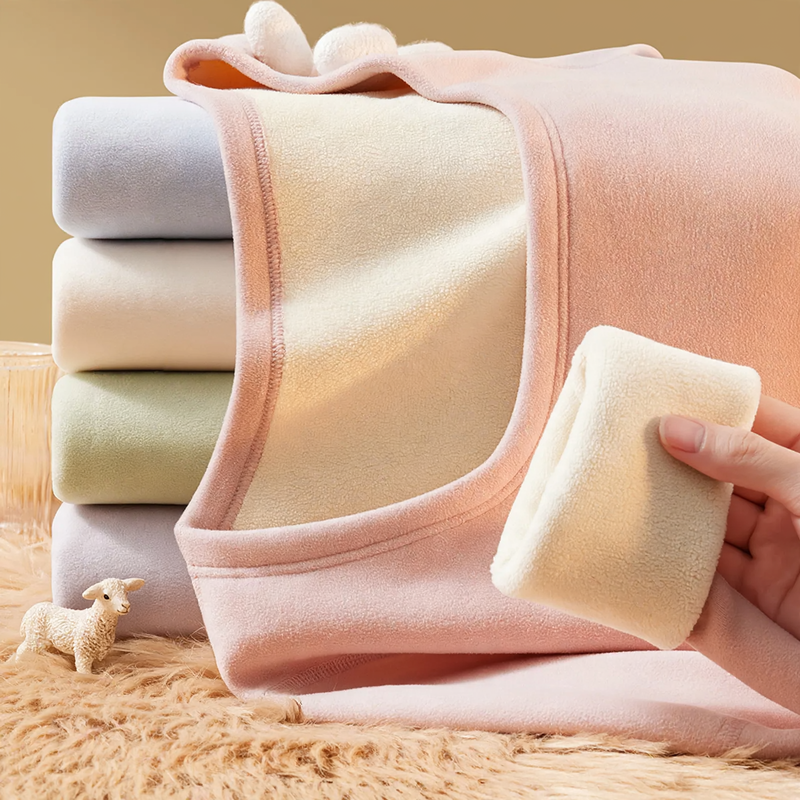 Thermal underwear set, lamb fleece imitation, U-neck