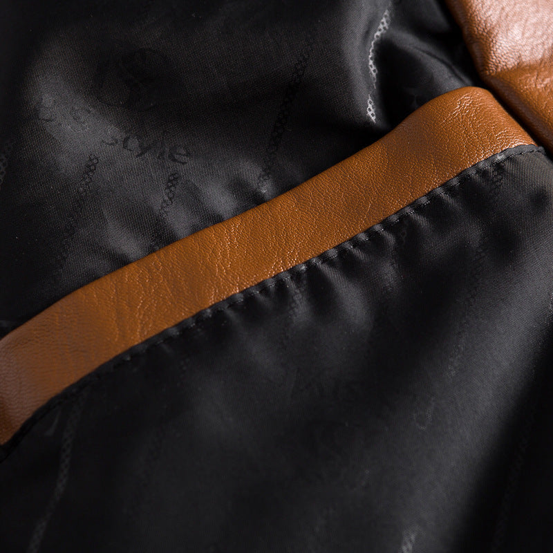 Men's faux leather blazer-style jacket with decorative stitching and patch pockets Chichicherry