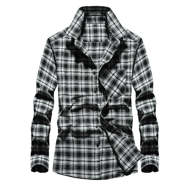 Men's Check Flannel Shirt Long Sleeve Cotton Blend with Chest Pocket and Kent Collar Chichicherry