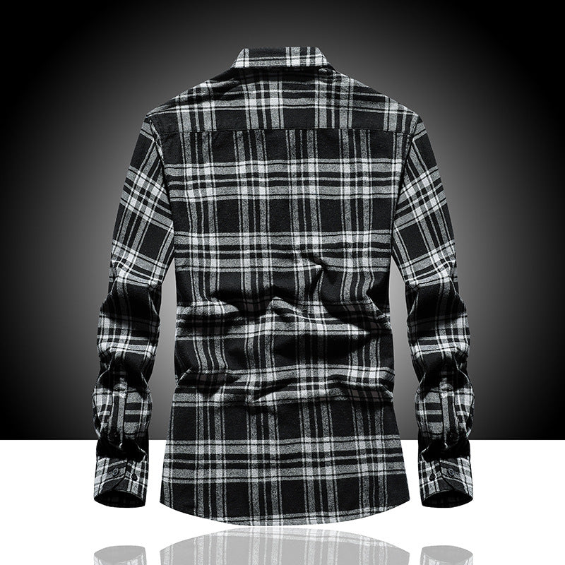 Men's Check Flannel Shirt Long Sleeve Cotton Blend with Chest Pocket and Kent Collar Chichicherry