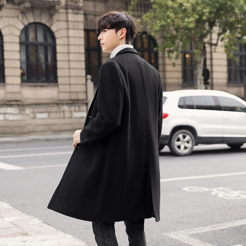 Men's Elegant Long Coat made of Wool Blend with Concealed Button Placket and Back Vent Chichicherry