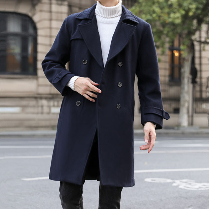 Men's Double-Breasted Wool Coat with Shawl Collar and Tailored Silhouette Chichicherry
