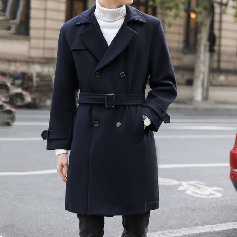 Men's Double-Breasted Wool Coat with Shawl Collar and Tailored Silhouette Chichicherry