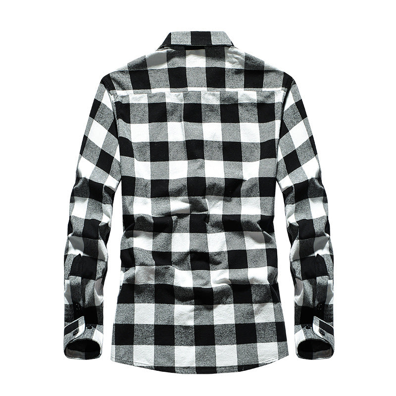 Men's Check Flannel Shirt Slim Fit with Stand Collar, Thermal Cotton Blend and Visible Button Placket Chichicherry