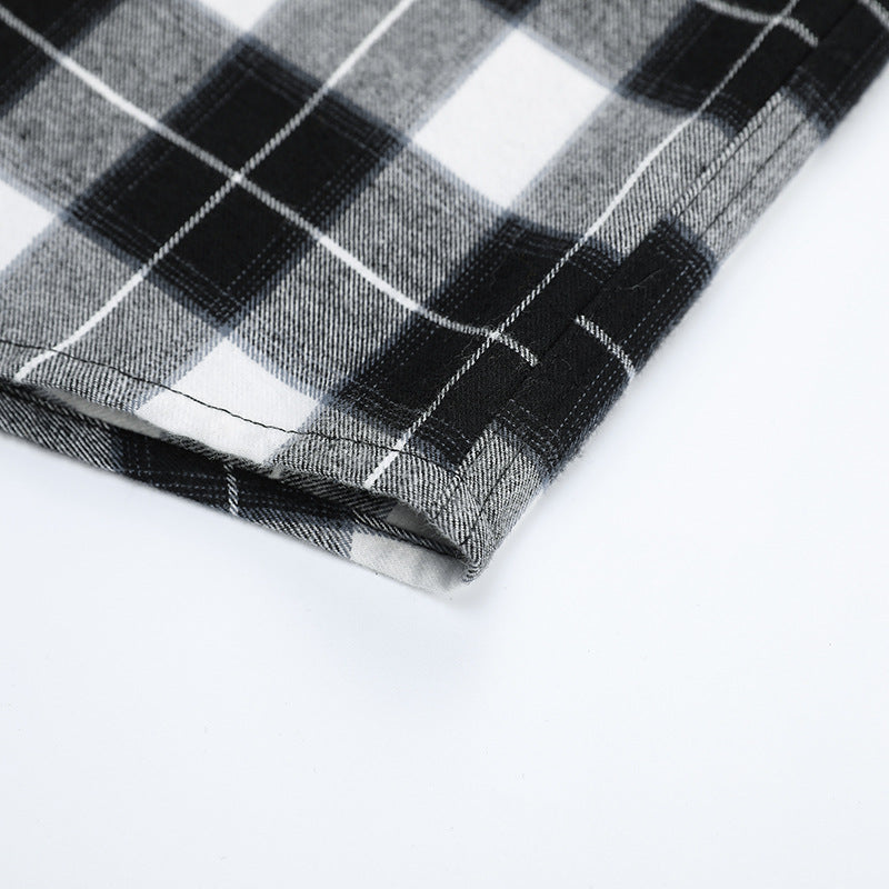 Men's Check Flannel Shirt Slim Fit with Stand Collar, Thermal Cotton Blend and Visible Button Placket Chichicherry
