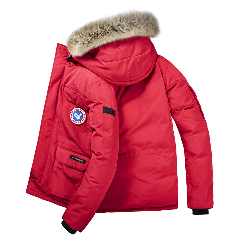 Men's Padded Winter Parka with Hood and Removable Fur Collar Chichicherry