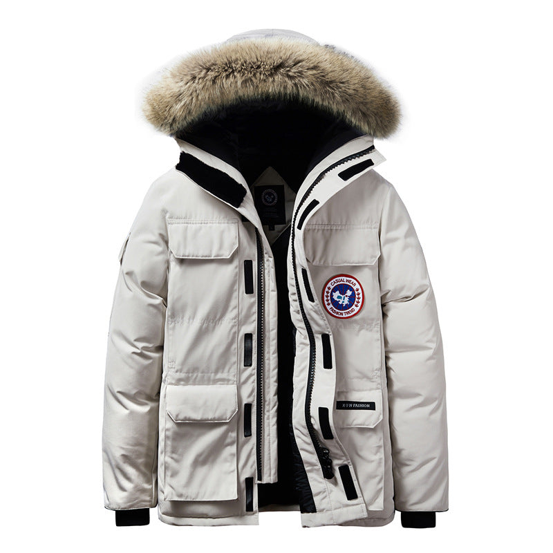 Men's Padded Winter Parka with Hood and Removable Fur Collar Chichicherry
