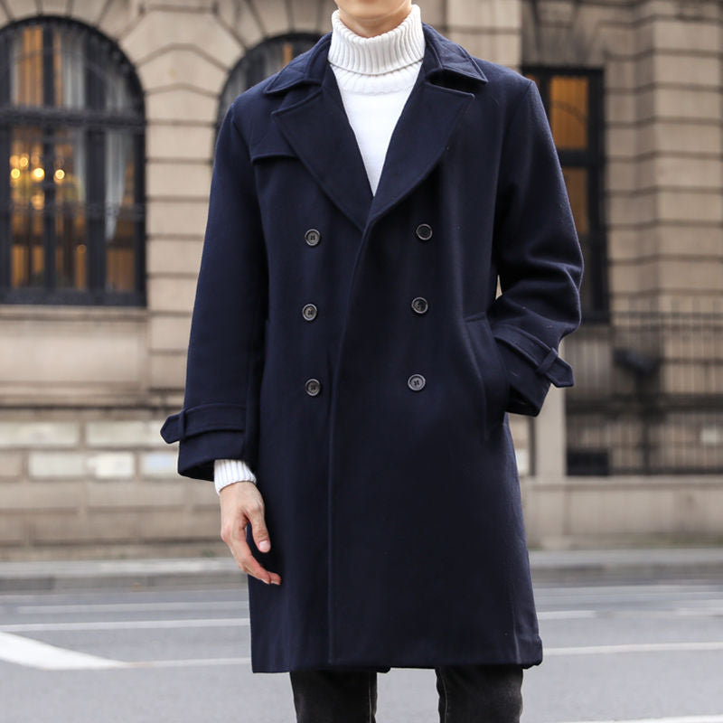Men's Double-Breasted Wool Coat with Shawl Collar and Tailored Silhouette Chichicherry